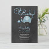 Invitation Oh Baby adorable Eléphants Couples Baby shower (Debout devant)