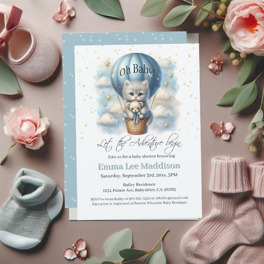 Invitation Oh Baby Adventure Kitten dans un ballon à air chau
