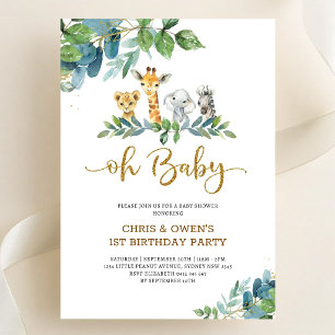 Invitation Oh Baby Animaux Floraux Anniversaire 