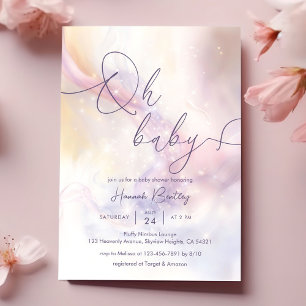Invitation Oh Baby Aquarelle Nuages Baby shower
