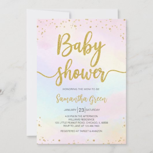 Invitation Oh Baby Baby shower arc-en-ciel (Devant)
