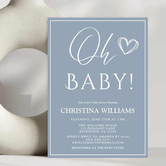 Invitation Oh Baby Baby shower bleu moderne