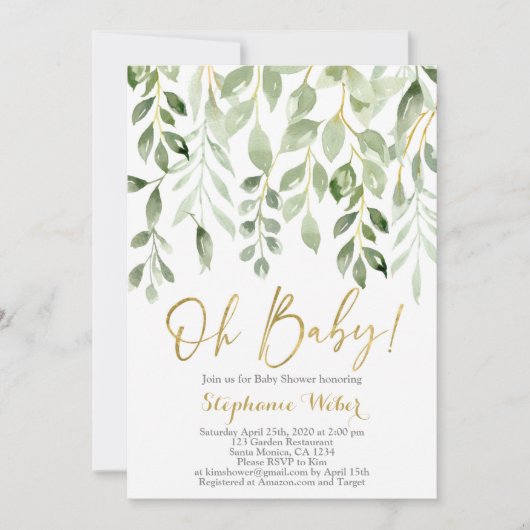 Invitation Oh Baby baby shower de verdure (Devant)