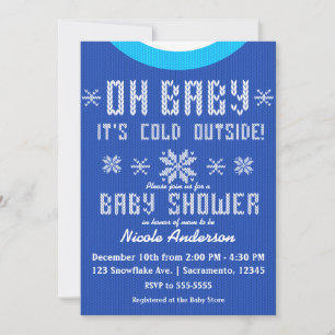 Invitation OH BABY Baby Shower d'hiver Pull Tricoté Bleu Blan