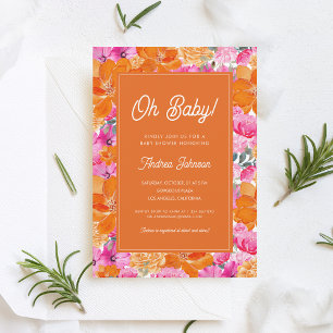Invitation Oh Baby Baby shower floral rose et orange vif
