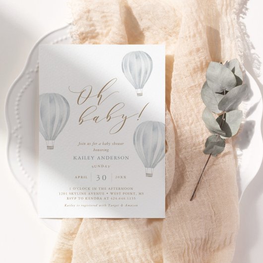 Invitation Oh Baby - Baby shower garçon Hot Air Balloon