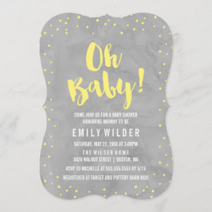 Invitation Oh Baby Baby shower gris et jaune aquarelle