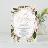 Invitation Oh Baby Baby shower virtuel fille rose or vert (Debout devant)