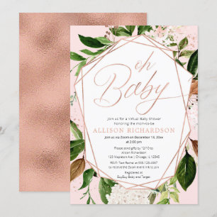 Invitation Oh Baby Baby shower virtuel fille rose or vert