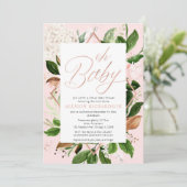 Invitation Oh Baby Baby shower virtuel rose or verdure (Debout devant)