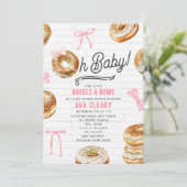 Invitation Oh Baby Bagels & Bows Baby shower rose Brunch (Debout devant)
