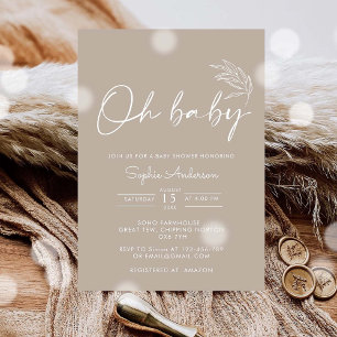 Invitation Oh Baby Beige Genre Neutre Baby shower moderne