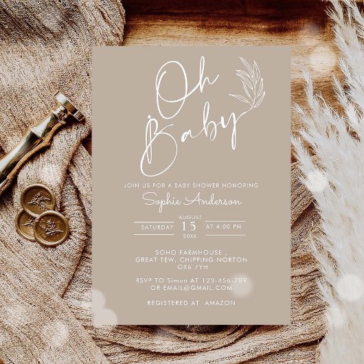 Invitation Oh Baby Beige Genre Neutre Baby shower moderne