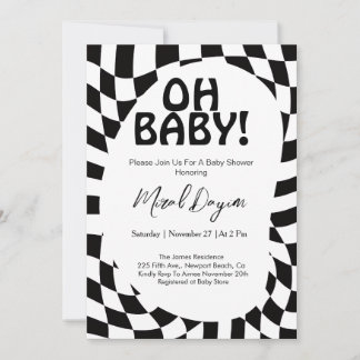 Invitation Oh Baby! Black Checkered Modern Baby Shower 