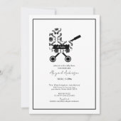 Invitation Oh Baby Black Damask Pram Baby shower (Devant)