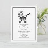 Invitation Oh Baby Black Damask Pram Baby shower (Debout devant)