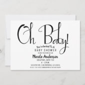 Invitation Oh Baby Black Script moderne minimal douche Party (Devant)