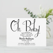 Invitation Oh Baby Black Script moderne minimal douche Party (Debout devant)