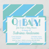 Invitation Oh Baby Blue Baby shower de typographie moderne (Devant / Derrière)