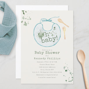 Invitation Oh Baby Blue Bib Babyfood Baby shower garçon