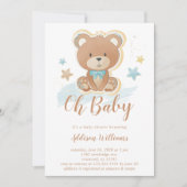 Invitation Oh Baby Blue Boy Teddy Bear Baby shower (Devant)