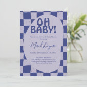 Invitation Oh Baby! Blue Checkered Modern Baby Shower (Debout devant)