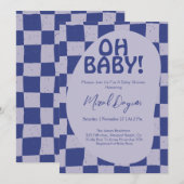 Invitation Oh Baby! Blue Checkered Modern Baby Shower (Devant / Derrière)