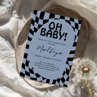 Invitation Oh Baby! Blue Checkered Modern Baby Shower