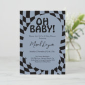 Invitation Oh Baby! Blue Checkered Modern Baby Shower  (Debout devant)
