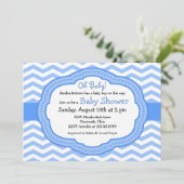 Invitation Oh Baby Blue Chevron Baby shower (Debout devant)