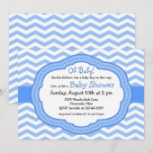Invitation Oh Baby Blue Chevron Baby shower (Devant / Derrière)