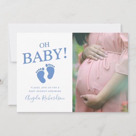 Invitation Oh Baby Blue Custom Photo Baby shower garçon (Devant)