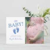 Invitation Oh Baby Blue Custom Photo Baby shower garçon (Debout devant)