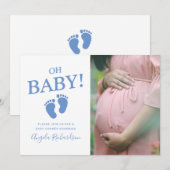 Invitation Oh Baby Blue Custom Photo Baby shower garçon (Devant / Derrière)