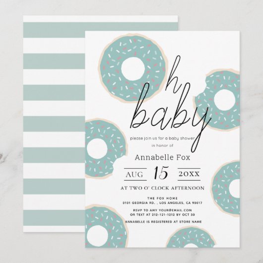 Invitation Oh Baby Blue Donut Baby shower garçon (Devant / Derrière)