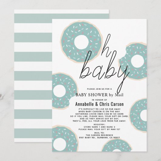 Invitation Oh Baby Blue Donut Baby shower garçon par courrier (Devant / Derrière)