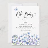 Invitation Oh Baby Blue Fleur sauvage Baby shower (Devant)