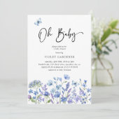Invitation Oh Baby Blue Fleur sauvage Baby shower (Debout devant)