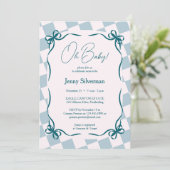 Invitation Oh Baby Blue Gingham Bows Baby Shower (Debout devant)