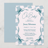 Invitation Oh Baby Blue Gingham Bows Baby Shower (Devant / Derrière)