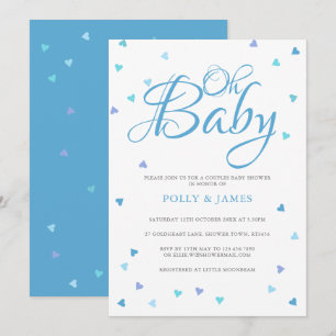 Invitation Oh Baby Blue Love Hearts Couples Baby shower
