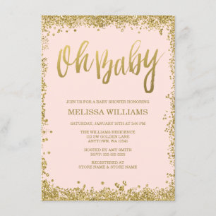 Invitation Oh Baby Blush Pink Gold Parties scintillant Baby s