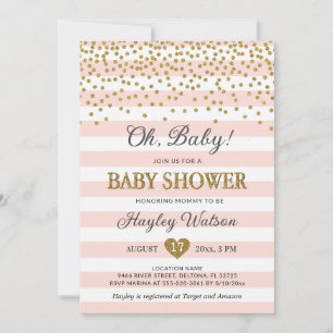Invitation Oh Baby Blush Rose Gold Confettti Baby Girl Douche
