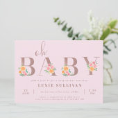 Invitation Oh Baby Blush rose & Orange Baby shower Rose (Debout devant)