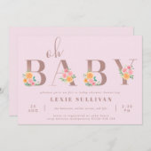 Invitation Oh Baby Blush rose & Orange Baby shower Rose (Devant / Derrière)