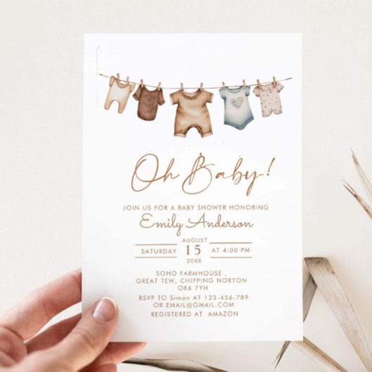 Invitation Oh Baby Boho Baby shower de vêtements