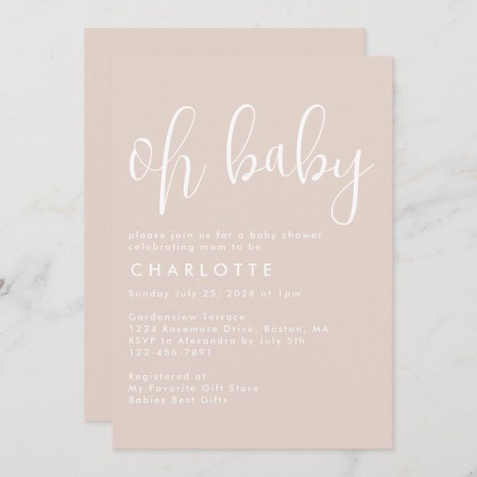 Invitation Oh Baby Boho Beige Genre Baby shower neutre (Devant / Derrière)