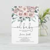 Invitation Oh Baby boho chic rose floral fille Baby shower (Debout devant)