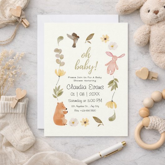 Invitation Oh Baby Boho Fête de bébé thème forêt et neutre