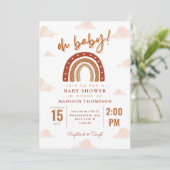 Invitation Oh Baby Boho Terracotta Rainbow Clouds Baby shower (Debout devant)
